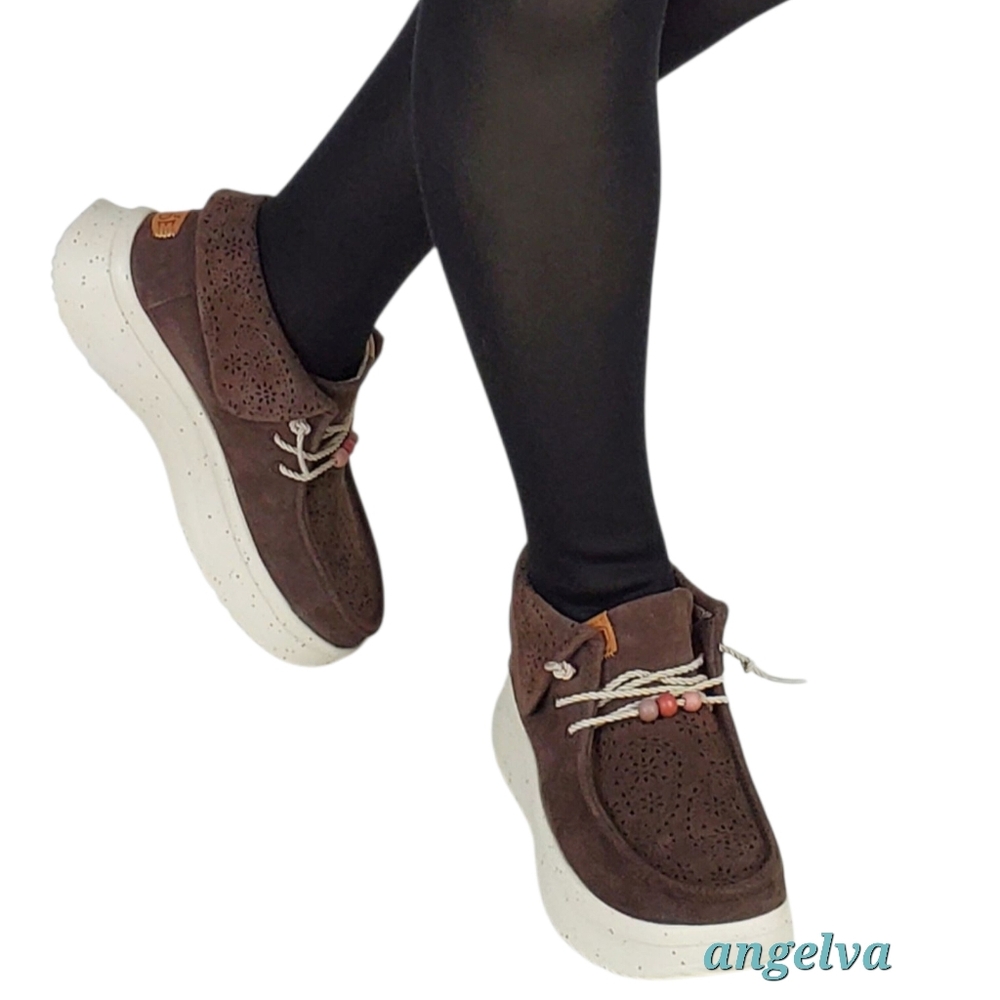 NWT Hey Dude Wendy peak fold boots suede cocoa perforated wedge platform boho